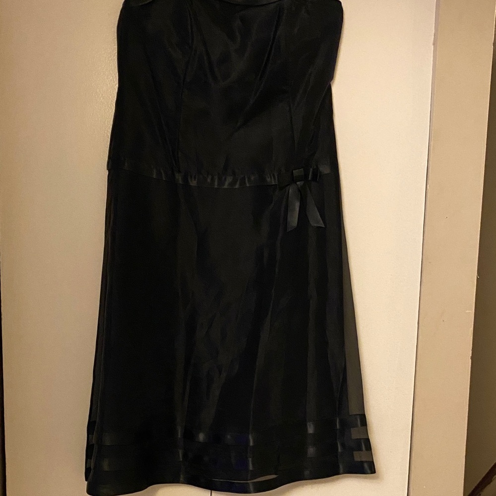 Dessy Collection Black Strapless Dress with Ribbon Detail